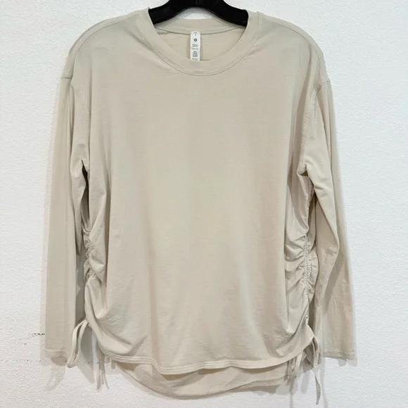 Lululemon Pima Cotton Side-Cinch Long Sleeve Shirt Natural Ivory Women’s Size 6 - Picture 8 of 9